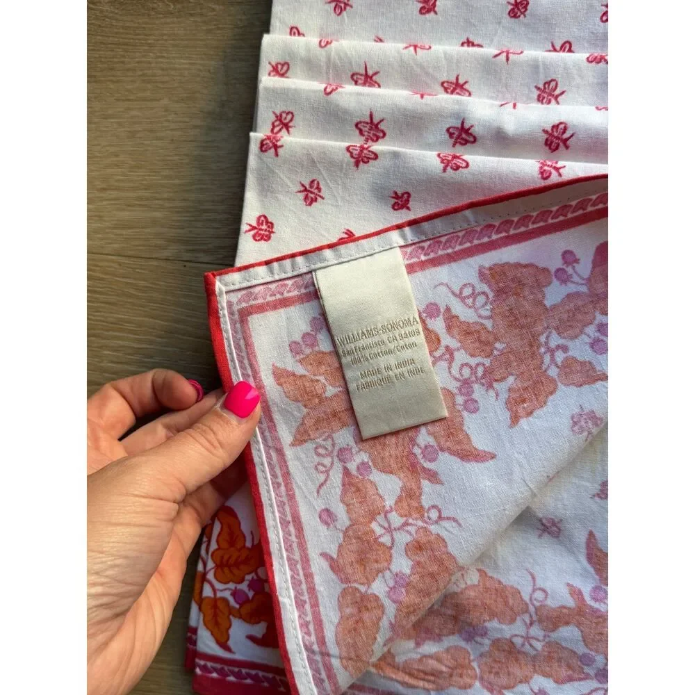 Vintage Williams Sonoma Napkins Floral Boho Set of 8